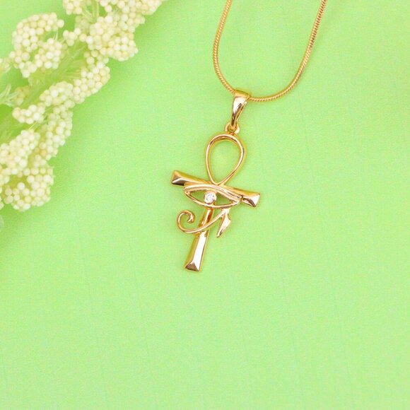 "Eye of Horus Rose Gold Pendant with Ankh Symbol for Protection, XPPT1535 - Picture 11 of 13